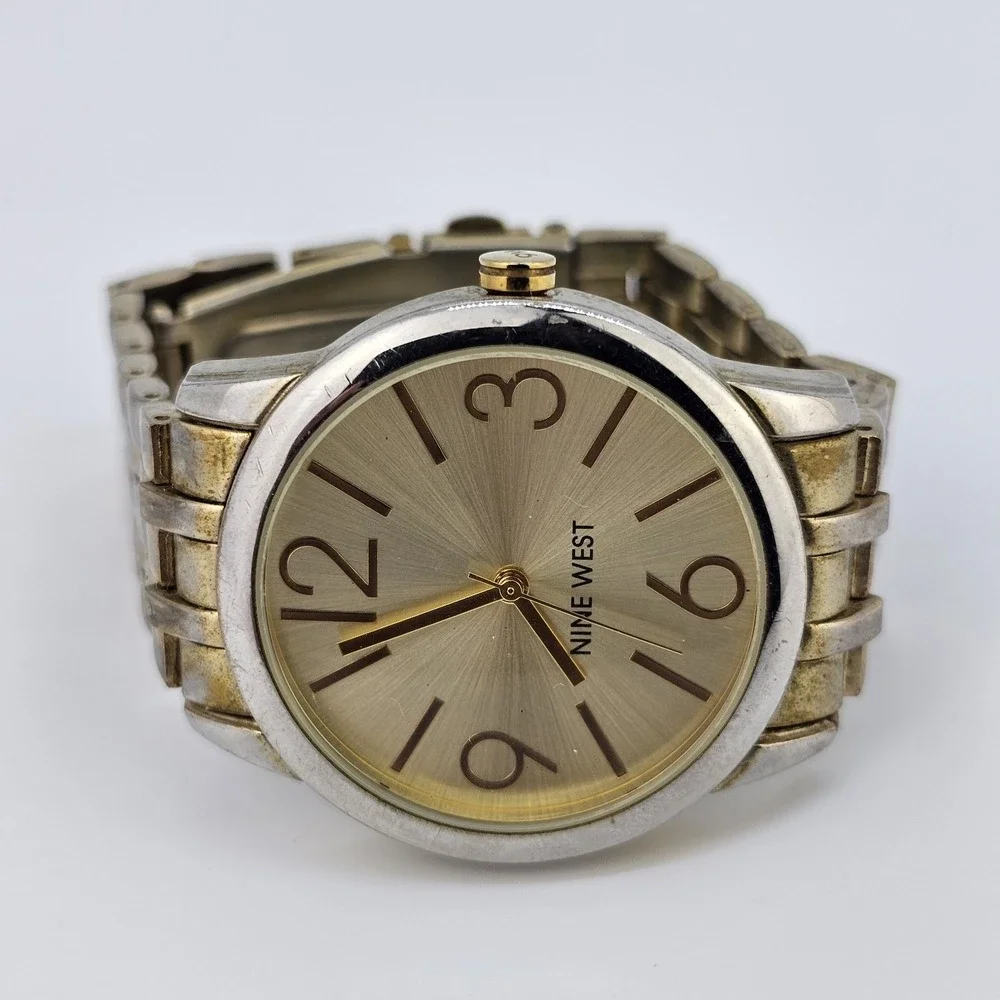 Nine West Women's Watch 40MM Gold Dial‎ Gold Bracelet Band 6